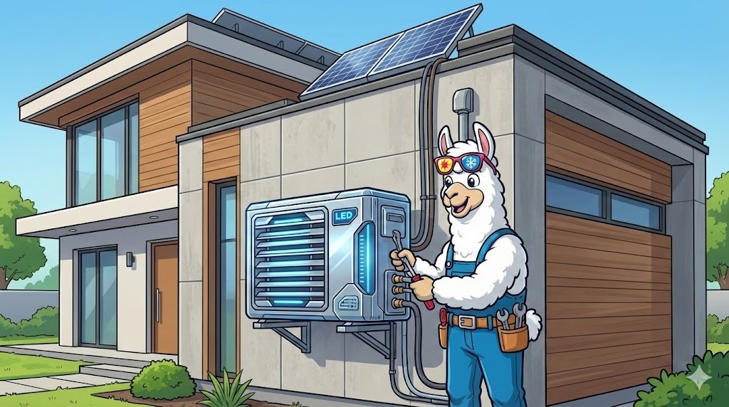 Llama working on AC unit